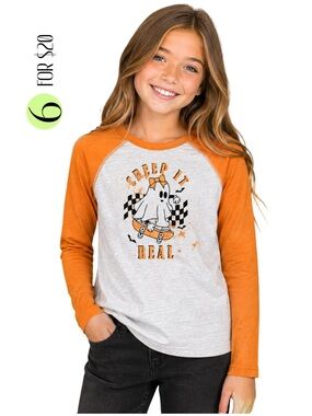 Girls Creep It Real Halloween Ghost Raglan Long Sleeve Size 12